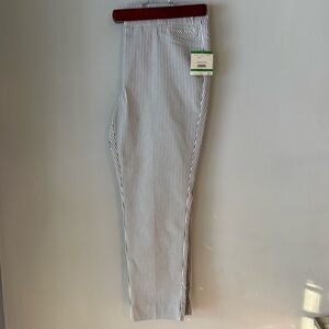 Anne Klein Black & White Pinstripe Slim Crop Pants | Size L | NWT